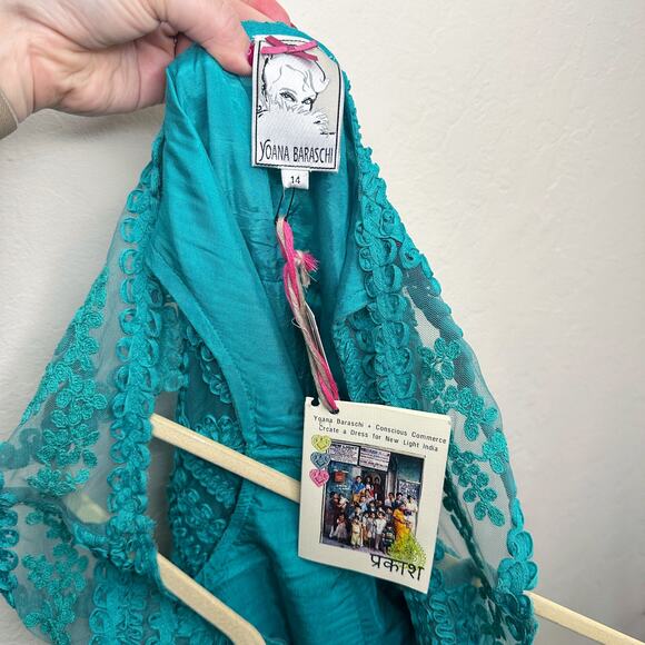NWT Anthropologie Yoana Baraschi New Light Embroidered Teal Turquoise Dress 14 - Picture 9 of 16